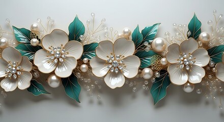 Fototapeta premium Elegant floral arrangement with pearls diamonds and gold accents