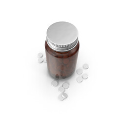 Medical bottle with pills isolated on transparent background