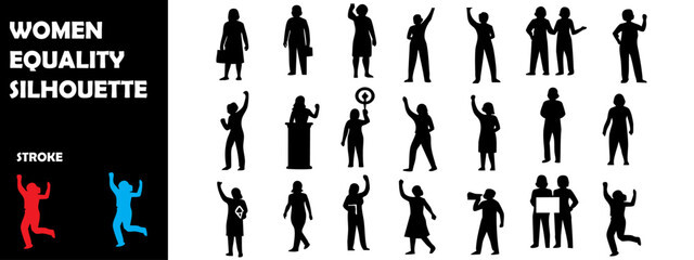 Women’s Equality Day Silhouette Vector Set – Gender Rights, Empowerment Icons, Feminism Graphics, and Equality Awareness