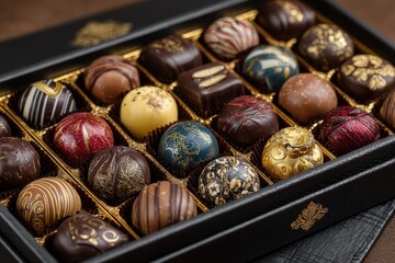 Obraz premium Luxury Assorted Chocolates in Elegant Box, Gourmet Treats for Special Occasions, Confectionery Collection for Gift