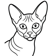 Devon rex cat silhouette line art white background