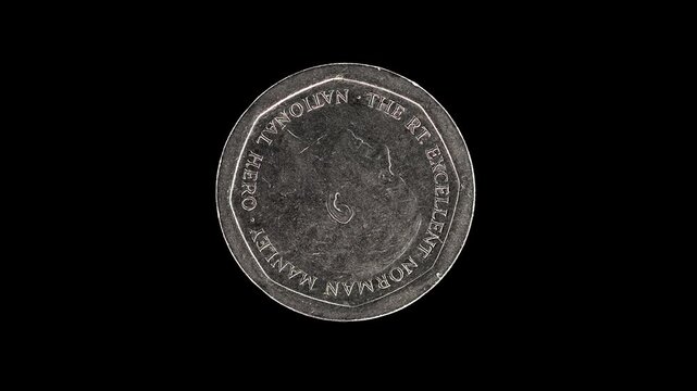 Jamaica 1996 5 dollars coin reverse with portrait of Norman Manley rotating on black background