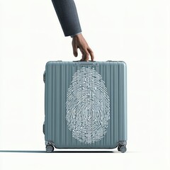 Secure travel luggage fingerprint suitcase for personal identification and data protection concept