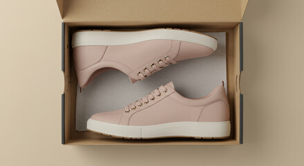 Fashion Footwear Mockup for Women &ndash; Realistic High-Resolution Scene shoes in open box on the top view