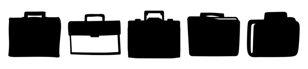 Various black briefcase and bag silhouettes for office or travel use
