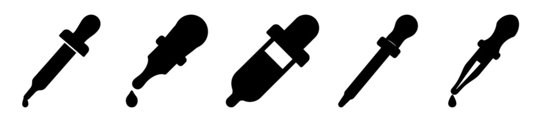 Diverse Dropper Silhouettes A Collection of Five Black and White Icons