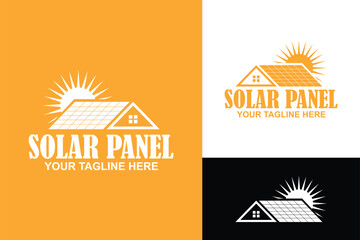 Roof with solar panel alternative energy generator logo design	