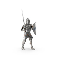 Medieval knight in full armour isolated on transparent background
