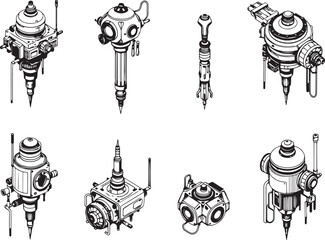 Naklejka premium Mechanism set, retro, vintage, steampunk, cyberpunk, decorative elements. Ideal design for social media, cover, banner, flyer, music, ads.