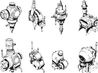 Mechanism set, retro, vintage, steampunk, cyberpunk, decorative elements. Ideal design for social media, cover, banner, flyer, music, ads.