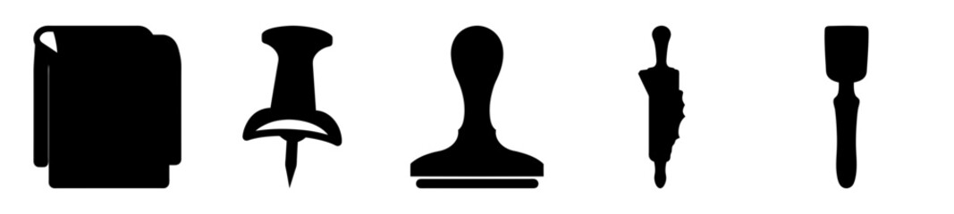 Various office and craft supply silhouettes for design and creative projects