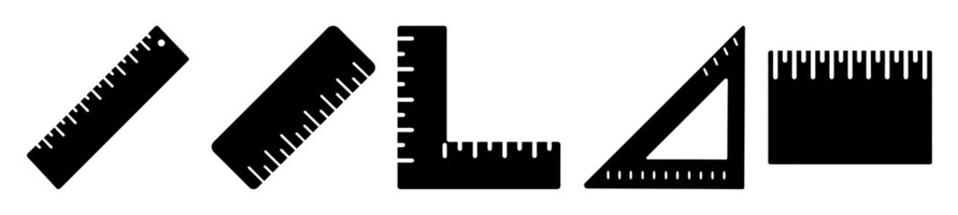 Set of black and white ruler and measuring tools vector illustrations