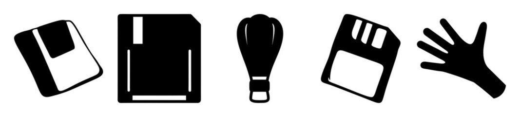 A collection of old technology and hand in a simple black design