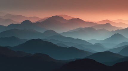 Obraz premium From the peak of the highest mountain, witness the breathtaking panorama of layered hills bathed in twilight colors. The vast expanse offers a tranquil escape into nature's beauty