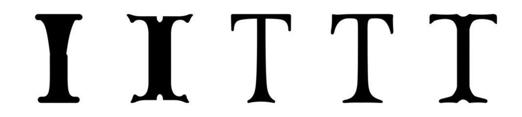 Progression of Letterforms Representing I and T with Serif Variations Displayed