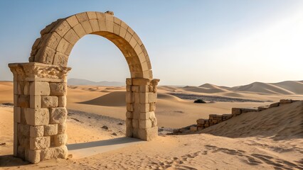 Whispers of an ancient empire an archway to the endless desert horizon evoking a sense of timeless beauty sandy textures
