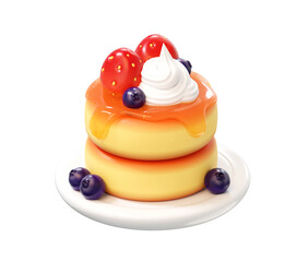 3D Pancakes with Strawberries and Blueberries sweet food illustration