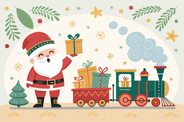 Christmas Decorative Banner with Funny Santa Claus – Festive Vector Illustration, Holiday Background for Greeting Cards, Web Banners, Posters, Social Media, and Winter Celebration Design

