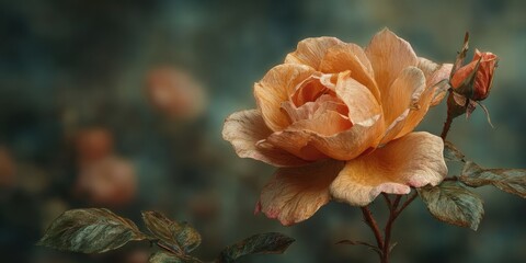 Vibrant Orange Flower in Bloom with Retro Grunge Artistic Background