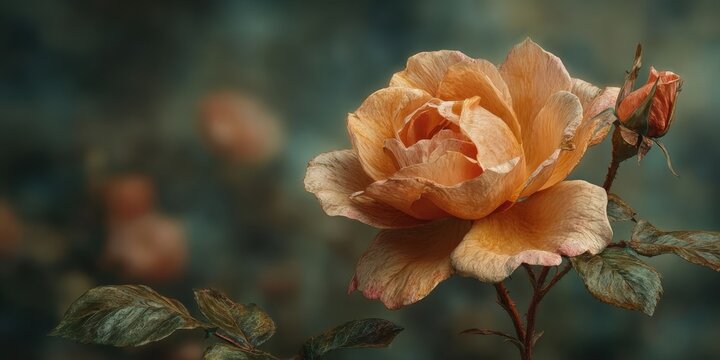 Vibrant Orange Flower in Bloom with Retro Grunge Artistic Background - Powered by Adobe