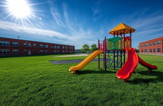 Colorful Playground Equipment In Residential Complex
