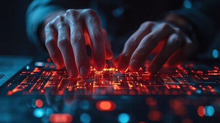 A businessman encrypting data before transferring it over a public WiFi network