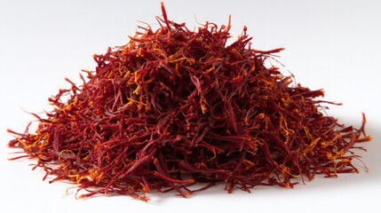 Naklejka premium Pile Of Red Saffron Threads On White Background
