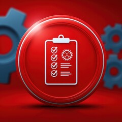 Digital checklist with settings and workflow gear icon representing productivity organization and process optimization in a technological context