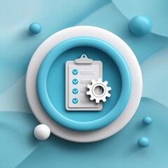 A minimalist design showcasing a checklist clipboard with a gear icon symbolizing the optimization and management of processes and strategies for business success