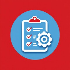 Minimalist icon design featuring a clipboard with a checklist and gear symbolizing tools for organizing tasks workflows and improving productivity in business and office settings