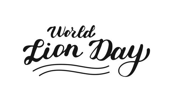 World lion day handwritten phrase. Hand-drawn Calligraphy Lettering. Script text created by hand. Quote for inspiring poster, social media post, project. Elegant and artistic words.