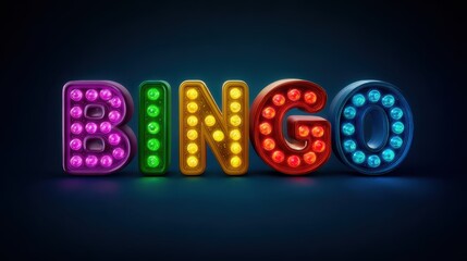 Colorful letters spelling bingo are illuminated with vibrant lights, creating an engaging atmosphere for game lovers. This lively design adds excitement to any social event or gathering