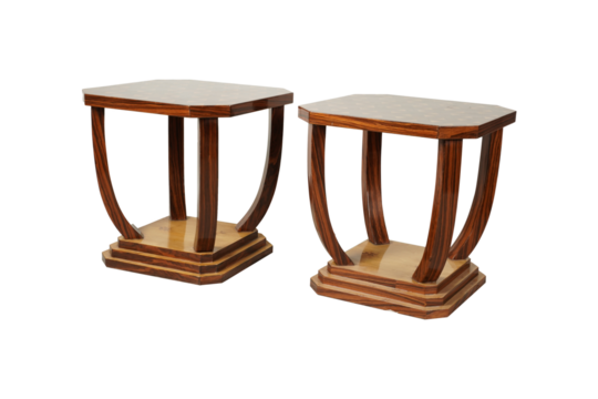 vintage table isolated on white  Art Deco Walnut Two-Tier Round Side Table