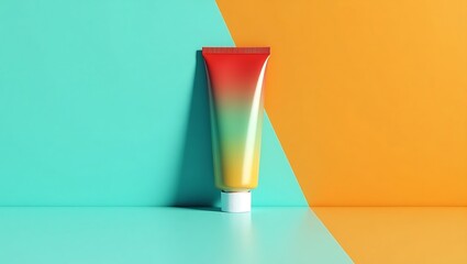 Vibrant Gradient Tube Packaging Mockup on Teal and Orange Background for Cosmetic Product Design