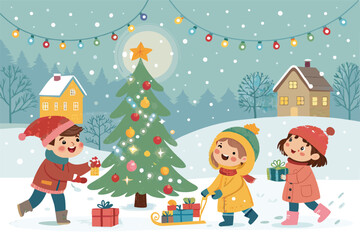 Fototapeta premium Christmas Decorative Banner with Funny Santa Claus – Festive Vector Illustration, Holiday Background for Greeting Cards, Web Banners, Posters, Social Media, and Winter Celebration Design