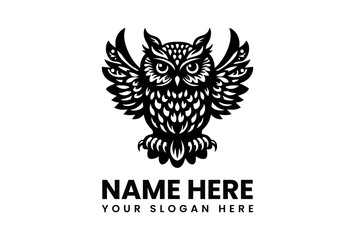 Obraz premium Black silhouette vector logo of an intelligent owl with prominent eyes perfect for educational institutions and nature brands