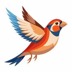Finch in Flight Detailed Vector Illustration of a Bird Soaring Against a Clean White Background with Vibrant Colors and Sharp