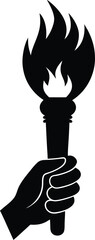 Silhouette of a hand holding a fire on white background