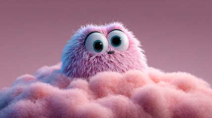 3d Cartoon of a fluffy sleepy monster napping