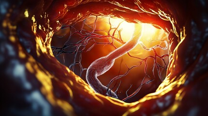 Human abdomen vessels, 3D medical illustration
