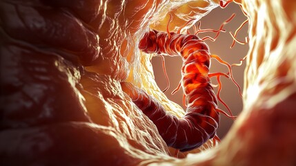 Human abdomen vessels, 3D medical illustration