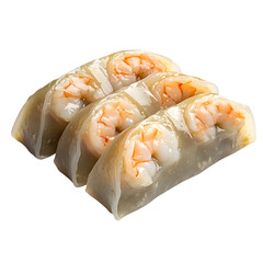 Front view of Banh It Tran with Vietnamese clear dumplings, featuring sticky rice dumplings filled with shrimp and mung beans isolated on a white background