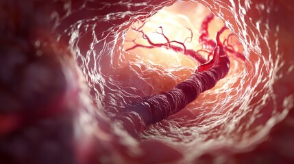 View of large vessel and tissue in human abdomen, smooth vessels, 3D medical illustration