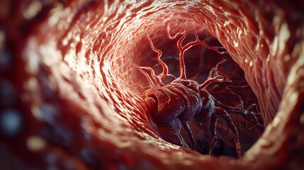 View of large vessel and tissue in human abdomen, smooth vessels, 3D medical illustration