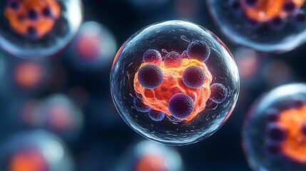 Cytoplasm with proteins in microscopic scene, scientific style