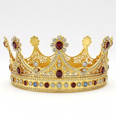 An elegant gold crown with exquisite patterns and shimmering pearls