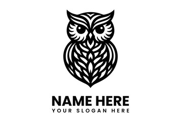 Detailed wise owl silhouette vector logo with striking eyes and sharp features symbolizing knowledge and observation