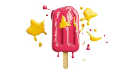 melting popsicle, summer viral concept, white background, PNG