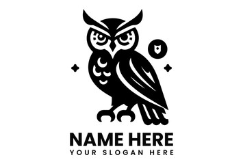 Detailed wise owl silhouette vector logo with striking eyes and sharp features symbolizing knowledge and observation