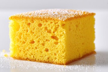 Yellow cake slice, dusted with powdered sugar